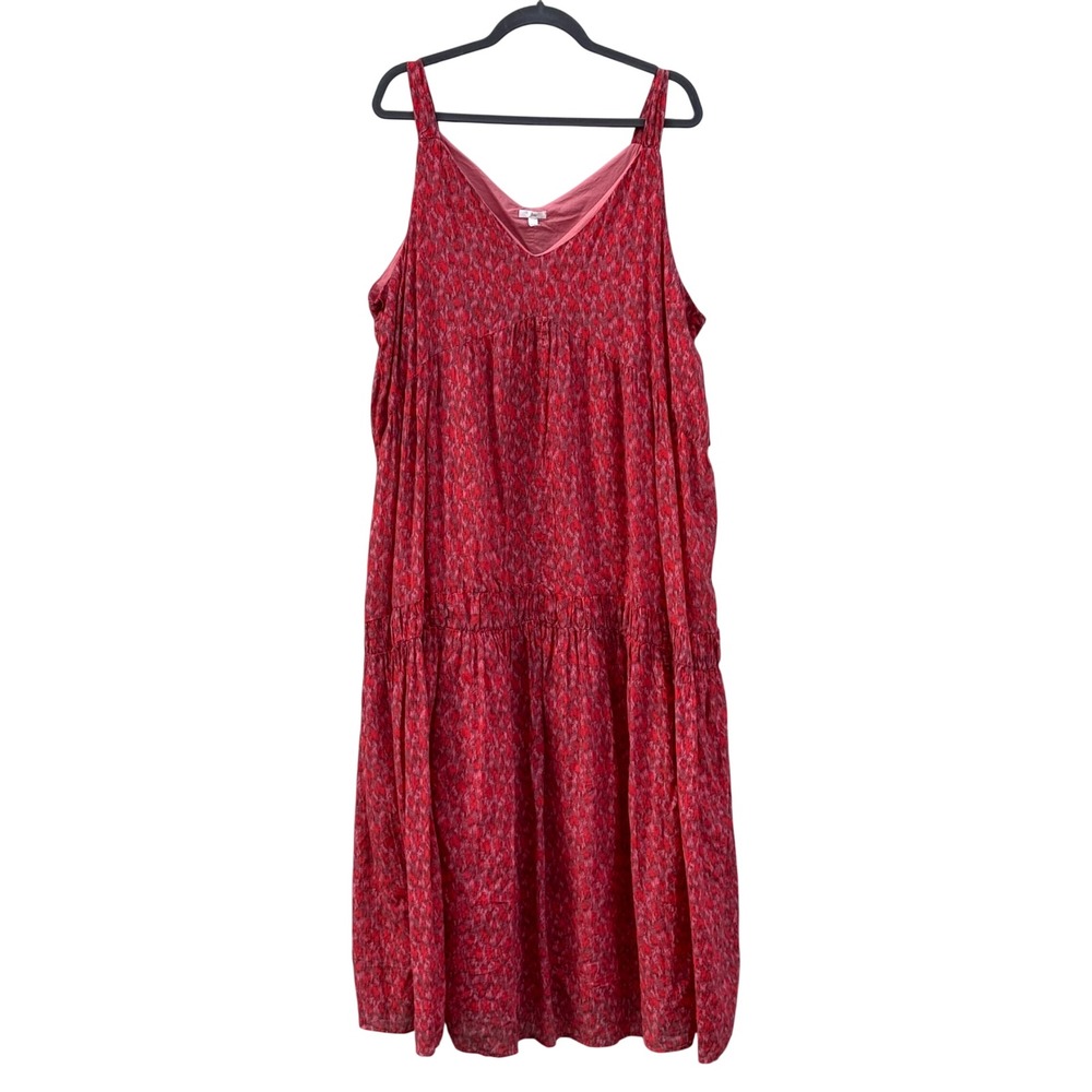 Joie Maxi Dress Womens XXL Tea Rose NWT Tiered Cotton V-Neck Pink Red Flowy